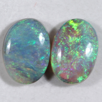 SOLID SEMI BLACK OPALS Matching pair, 3D, pattern, Bright fire of orange green and blue